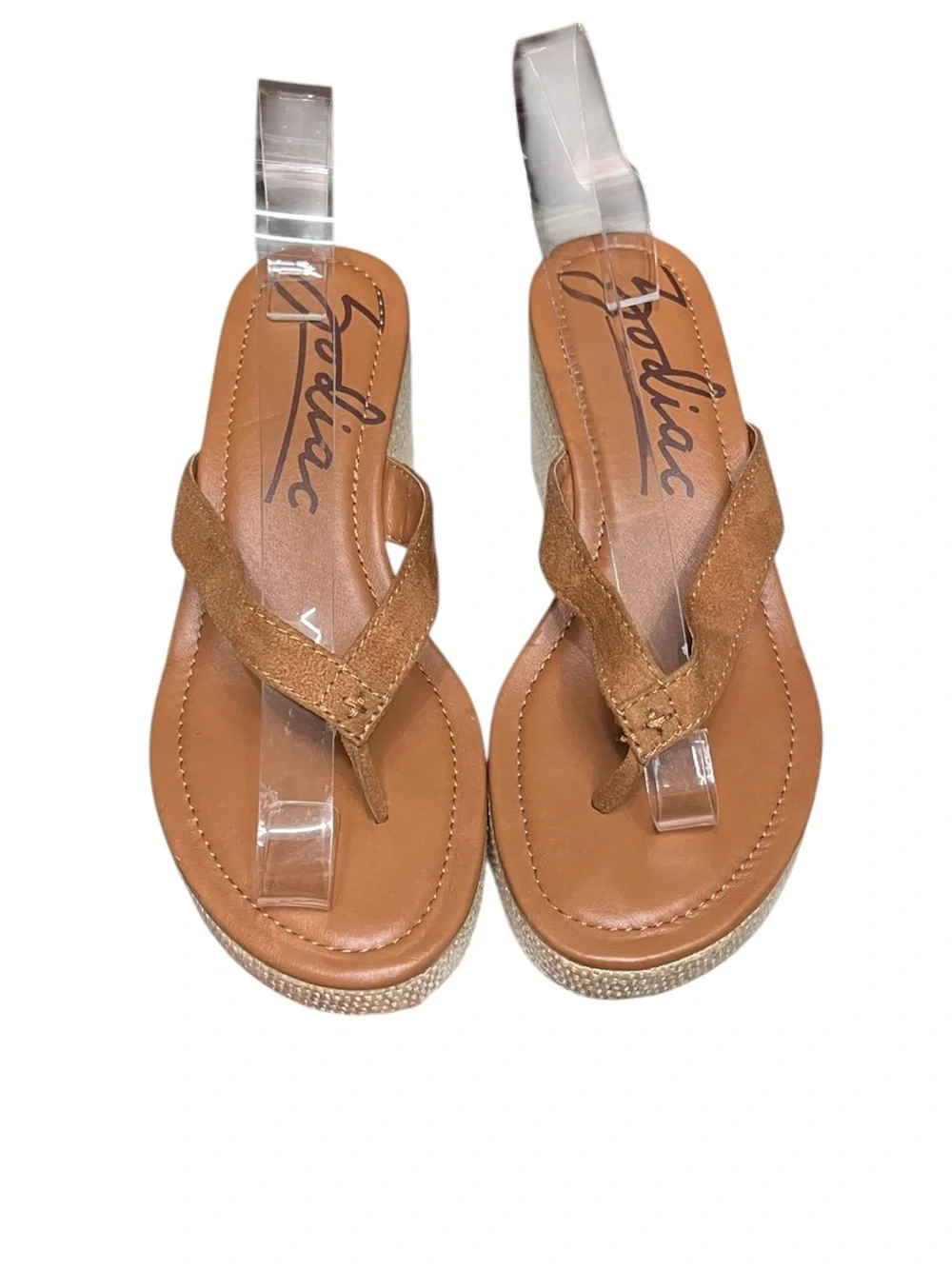 🌻EUC Zodiac Rio Thong Platform Wedge Sandals Chestnut Brown Raffia Espadrille 8